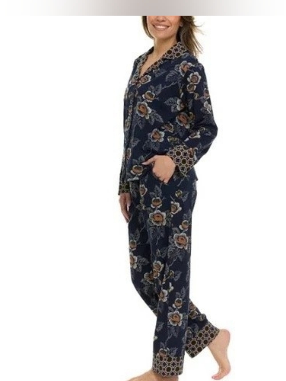 Vera Bradley Midnight Marigold Floral Cotton Pajama Set- Size Large